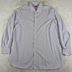 Isaia Napoli Dress Shirt Men's 18 / 45 White Purple Striped Made In Italy
